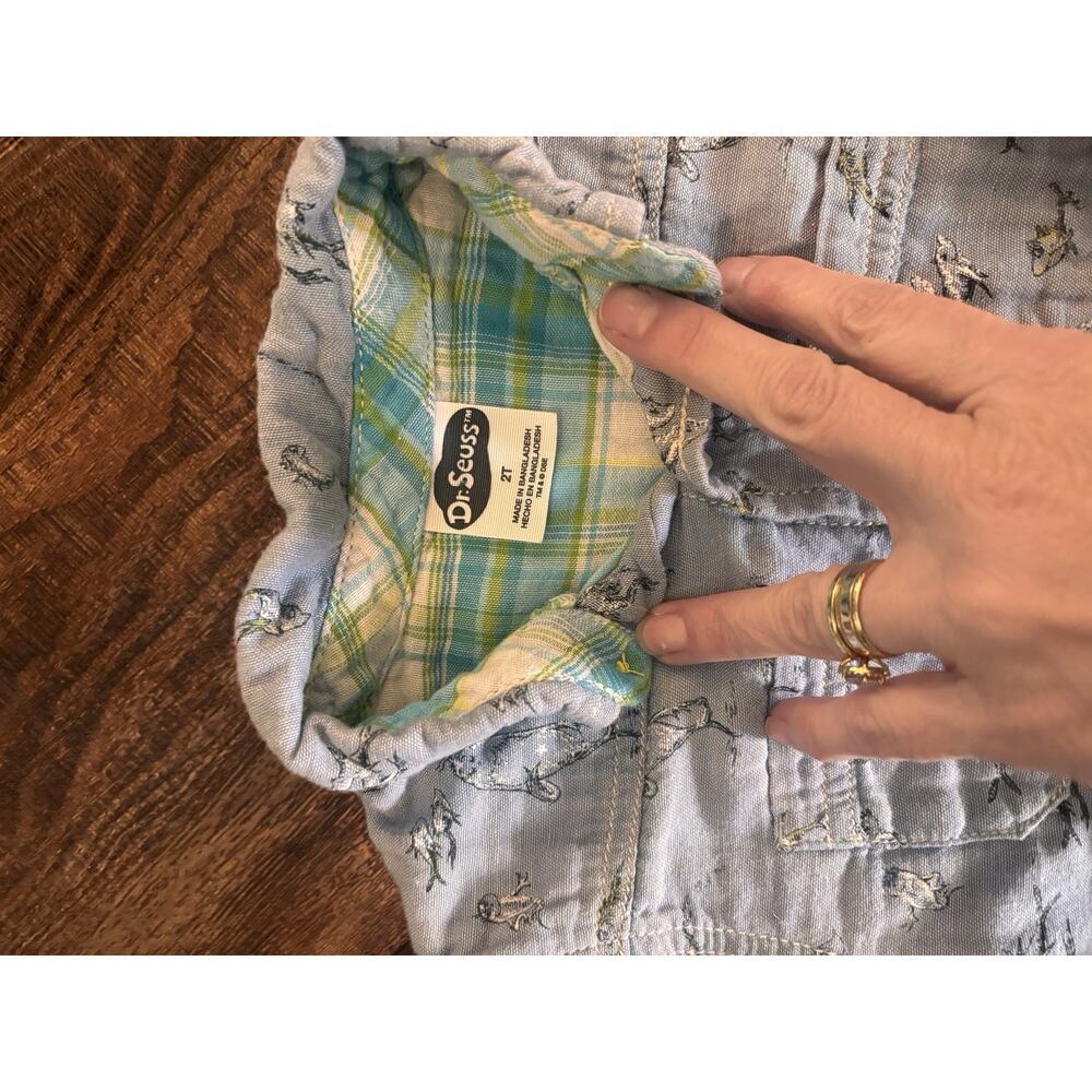 Dr. Seuss Button Up Shirt Toddler 2T Plaid One Fish Two Fish - Picture 5 of 5